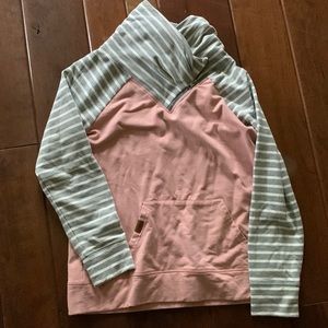 Pink and white striped cowl neck hoodie
